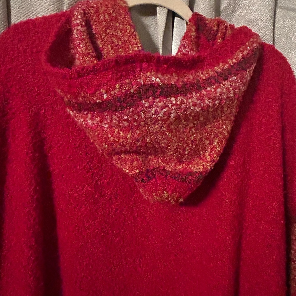 Simply Noelle Red Fringed Poncho - Picture 3 of 6
